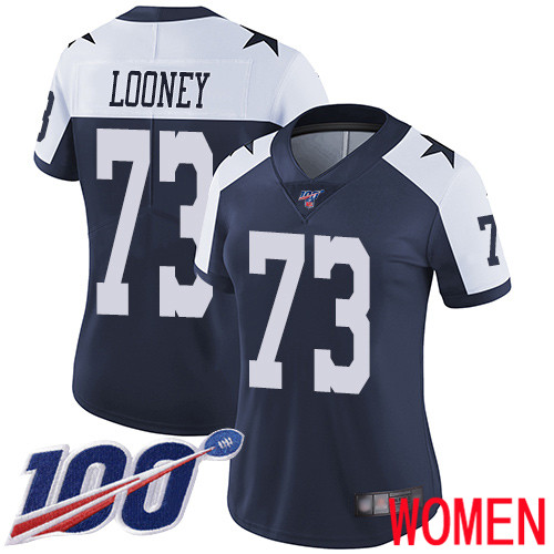 Women Dallas Cowboys Limited Navy Blue Joe Looney Alternate #73 100th Season Vapor Untouchable Throwback NFL Jersey